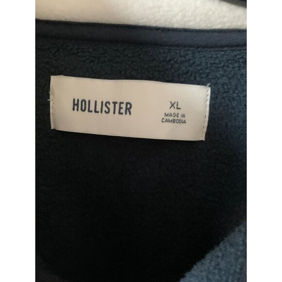 Hollister Navy Blue Fleece Quarter-Zip Pullover XL Mens Warm Casual Sweater Made - Picture 4 of 4